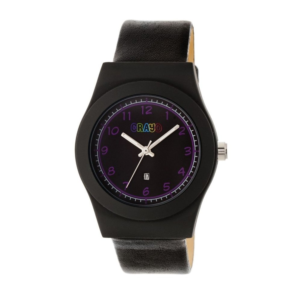 NEW CRAYO DAZZLE BLACK LEATHER‎ WATCH W/DATE CR4101